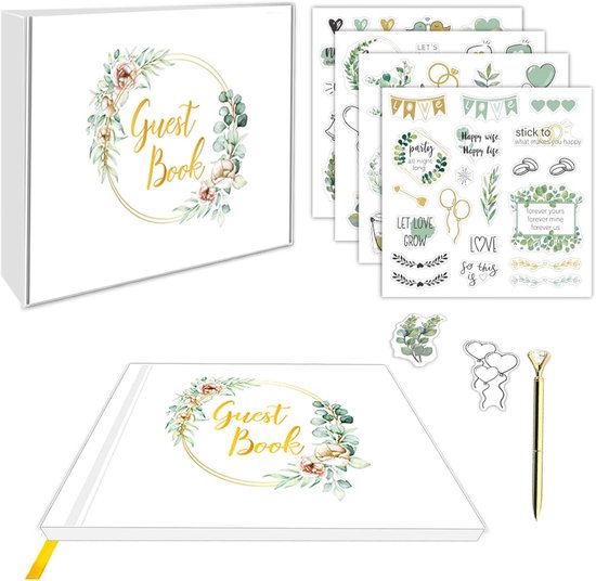 120 Pagina's Trouwgastenboek met Bloemenprint - Inclusief 4 Pagina's Personaliseerde Stickers en 1 Luxe Pen - Dik Papier met Gelinieerde en Blanco Pagina's #1