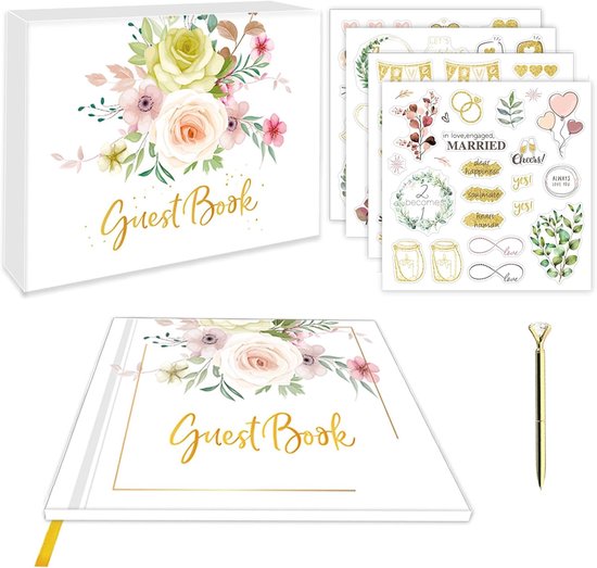 120 Pagina's Trouwgastenboek met Bloemenprint - Inclusief 4 Pagina's Personaliseerde Stickers en 1 Luxe Pen - Dik Papier met Gelinieerde en Blanco Pagina's #2