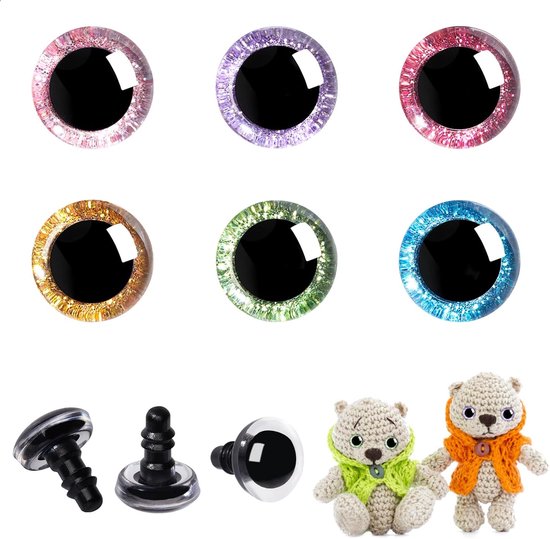 120 stuks 18 mm 3D glitter plastic veiligheidsogen voor amigurumi trapezium knutselwerk, haakwerk popogen met wasmachines, ogen voor opgevulde dieren voor DIY of poppen, beerdier Halloween