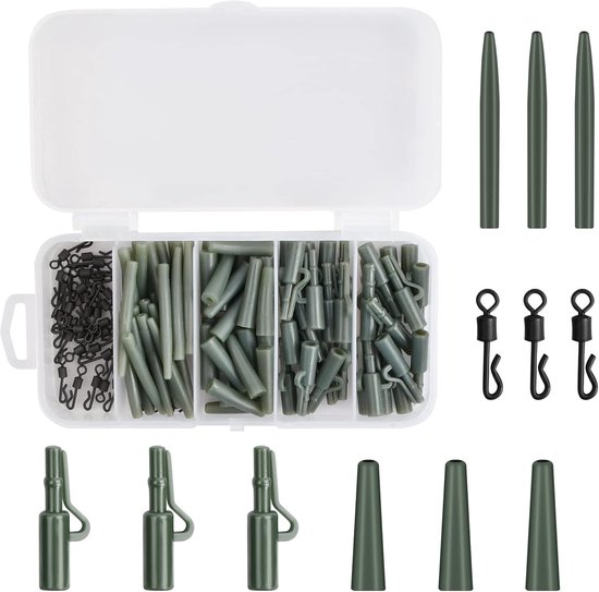 120 stuks accessoires voor karpervissen, met veiligheidsclip voor lood, snelwissel-wartel, knikbeschermhulzen - ShopVlot