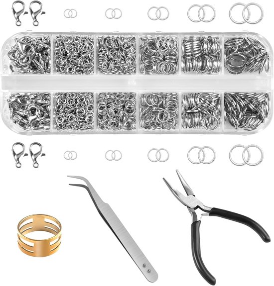 1200 Stuks Bending Rings, Squeeze Beads, Kettingsluitingen en Splitringen voor DIY Armbanden, Halskettingen en Oorbellen maken