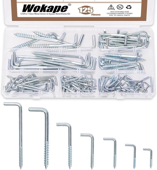 125pcs 7 Sizes L Shaped Screws Hook Kit, M2.4 M2.5 M2.8 M3.4 M3.7 M3.8 M4.7 Self Tapping Right Angle Hooks Hanging 7 - ShopVlot