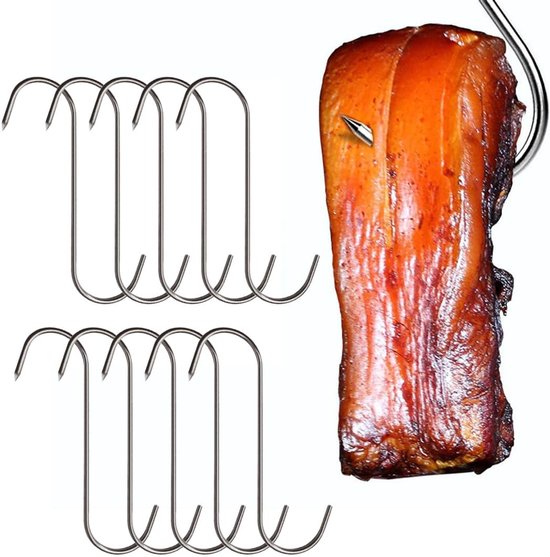 12pcs S Hooks, Stainless Steel, 13cm, Meat Hooks, Kitchen Hooks, Fishing Hooks, Fishing Hooks, Grill Hooks, Meat - ShopVlot