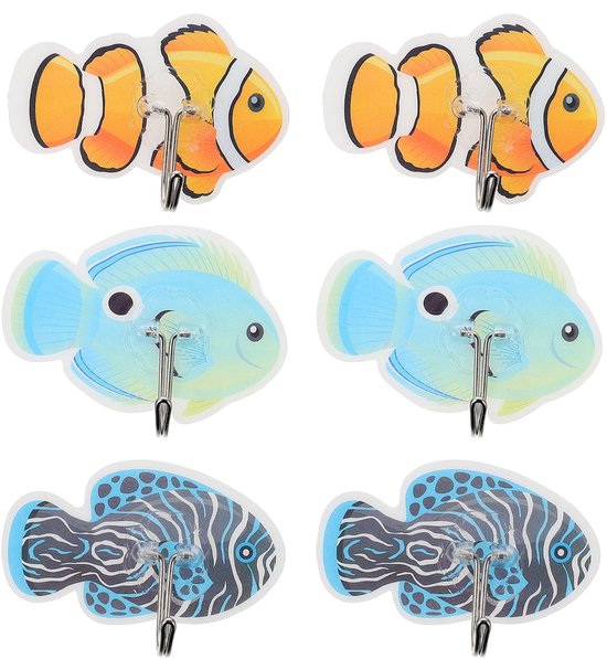 12pcs Sea Fishing Hooks Sea Decoration Tropical Wall Hooks Nautical Wall Hooks Kitchen Hooks Toilet Brush Wall Mounted Tropical Fish Shape Order Hook Nail Free Hanging Hook PVC van Merkloos