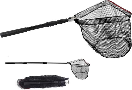 130 cm inklapbaar visschepnet met telescoopgreep van aluminium - visnet voor vissen, uittrekbaar van Merkloos