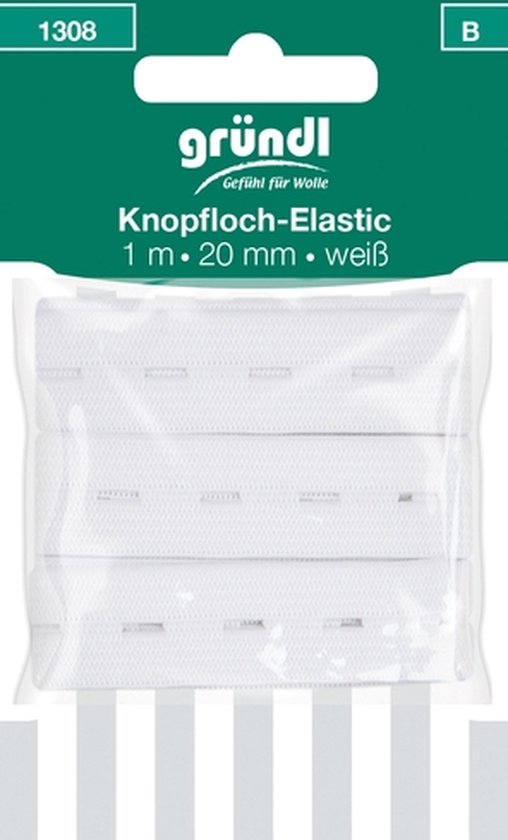 1308 Knoopsgaten elastiek 20mm x 1m wit van Merkloos