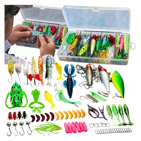 136-delige Visgerei Set: Rubberen Kunstaas & Wobblers in Doos