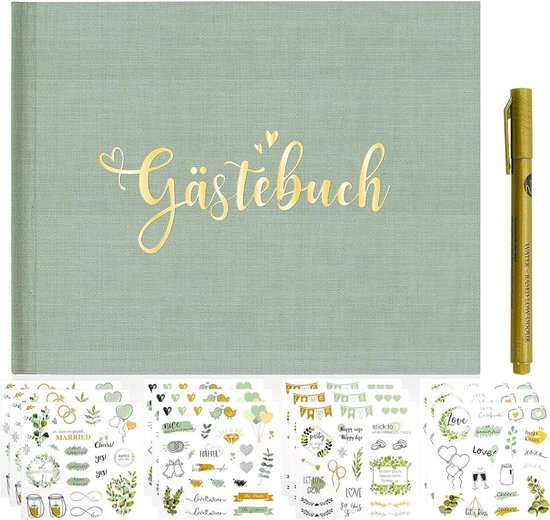 144 pagina's bruiloftsgastenboek, 12 stickers voor bruiloften en 1 metalen marker, 23 x 17 cm, geschikt voor bruiloften, verjaardagen, doopfeesten of confiscaties enz