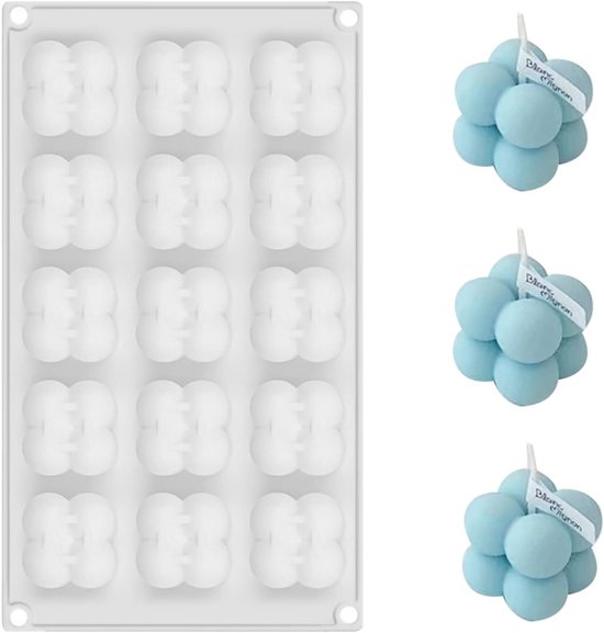 15 gaten kaarsvorm siliconen, kaarsen siliconen vorm, 3D DIY siliconen kaarswas vormen, zeepvorm 3D om te gieten, Cube kaarsgietvormen, DIY bakgereedschap voor handgemaakte, zeep, pudding, cake