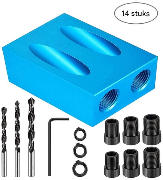 15° Hoekgatzoeker - Pocket Hole Jig Kit - Hoekgatboorsjabloon - Ponsgatzoeker - 14 stuks van Merkloos