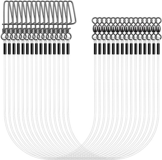 15 stuks fluorocarbon leiders met werveling en karabijnhaak, transparante hengelvoorraad voor snoek, forel, woester, spinleiders voor het vissen, 30 cm