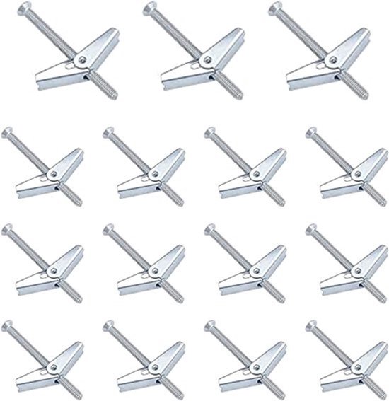 15 stuks opvouwbare deuvelhaken voor veren - Plafondhaken - Koolstofstalen haakdeuvels - M4-expansieschroeven - Extra bevestigingsschroeven - Voor plafondmontage - Voor wandmontage - Voor het ophangen van planten - Zilver