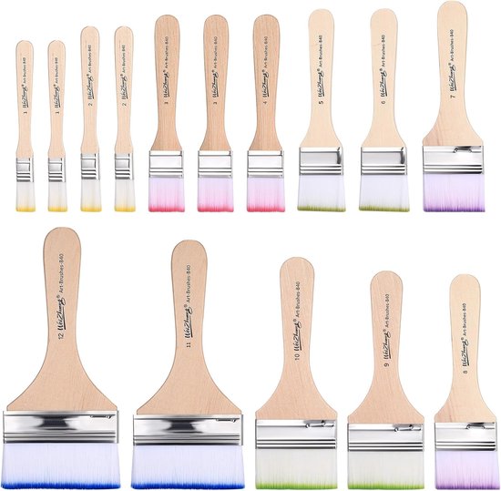 15 stuks penseelset, acrylverfset, platte penselen, acrylverf, penseelset, verfkwasten, acrylkwast, schilderskwast, schilderskwast, brede platte penselenset voor acrylschilderen, olieverf, canvas (12