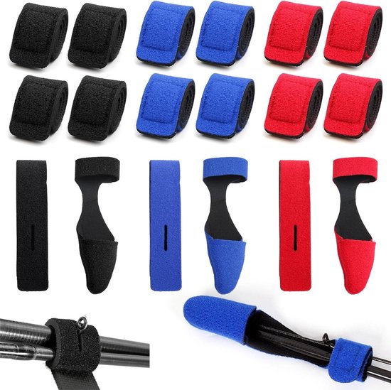 15 Stuks Verstelbare Visriemen, Elastische Vistraps voor Visspullen, Zacht en Duurzaam voor het Bevestigen van Vissershengels in Rood, Zwart en Blauw