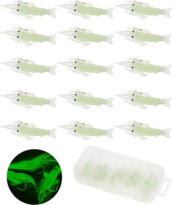 15 Stuks Zachte Plastic Garnalen Lures - Kunstmatige Visaas voor Garnalenvisserij met Haak van Merkloos