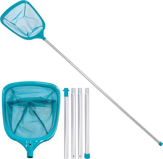 150 cm zwembadskimmer net met paal, zwembad blad reinigingsnet fijn gaas skimmer met 4 aluminium palen voor het reinigen van zwembad tuin vijver fontein kuipen spa vissentank (groen)