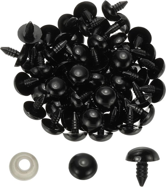 150 stuks 14 mm kunststof veiligheidsogen met ringen voor pluche dieren, haken, speelgoed, poppen, knutselen, zwart