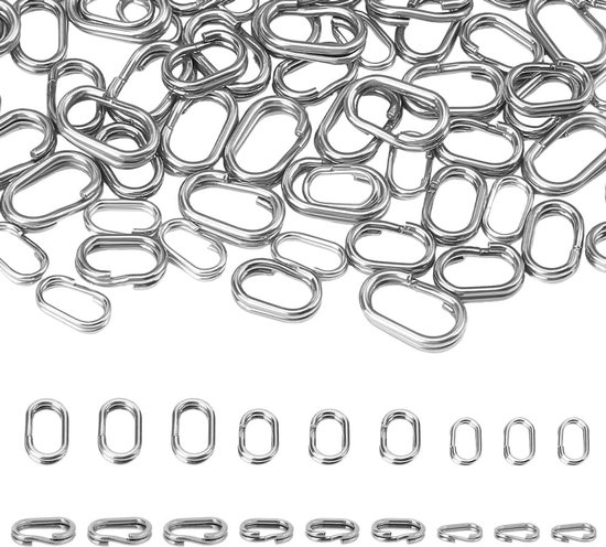 150 Stuks Dubbele Springringen in 3 Maten, Roestvrij Stalen Ovalen Splitringen voor Sieraden, Sleutelhangers en Vissen