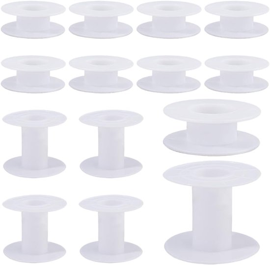 15Pcs 2 Stijlen Plastic Draad Spoel Grote Floss Klossen Wit 5.5Cm In Diameter Platte Ronde Kant String Koorden Draad Draad Organizer Spoelen Voor Naaien Borduurwerk Weven Ambachten