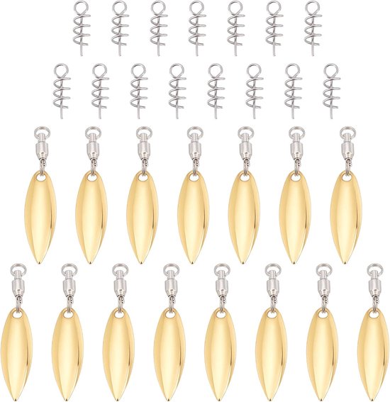 15pcs Gouden Vissersaas - Willow of Colorado Blade Spinner Blades - Bearing Swivels - Tail Spinner - Spinnerbait Lure Maken - Bass Lures Met 15pcs Visspringpennen van Lyloner