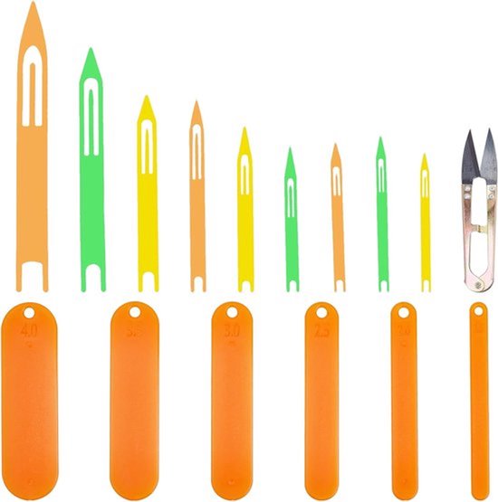 16-delige visnetnaald-reparatiesets - Inclusief 1 scherpe stalen schaar - 9 maten plastic visnet shuttle (willekeurige kleur) - 6 maten plastic gereedschappen voor het herstellen van visnetten