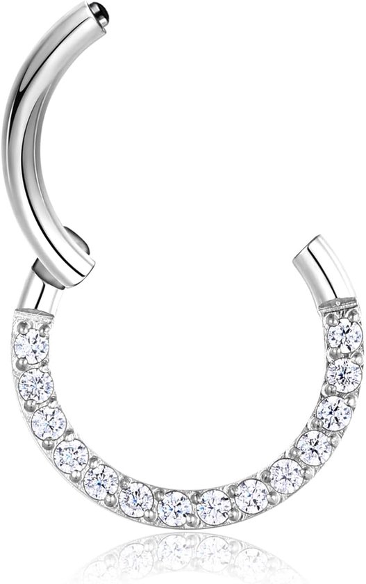 16 g 18 g septum piercing goud/roségoud/zwart/veelkleurig/staalkleur scharnier segment clicker daith piercing CZ+chirurgisch staal conch tragus rook 6 mm 8 mm 10 mm
