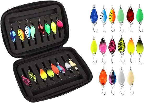 16 Pieces Lures Spinning Flashing Light Set - 2.5g/3.5g/5g Spoon Set voor Perch - Zander Pike en Multicoloured Trout Bait