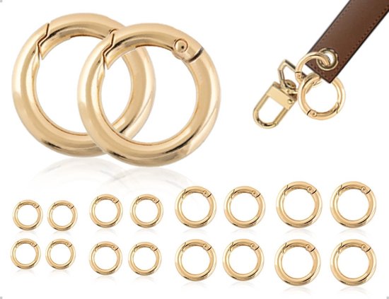 16 Stuks Karabijnhaken voor Doe-Het-Zelf Handwerk, Sleutelringen en Tassenaccessoires met Kliksluiting (Goud, Rond) van Merkloos