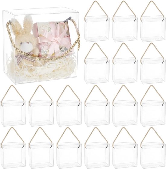 16 verpakkingen doorzichtige PET-plastic geschenkdoos, 140 x 75 x 140 mm/5,5 x 2,9 x 5,5 inch traktatiedoos, rechthoekige feestdoos voor bruiloft, verjaardag, feest, Moederdag, Valentijnsdag