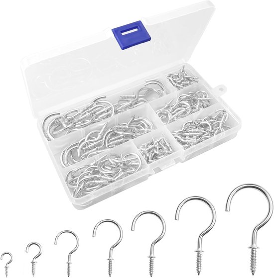 162 Stuks Schroefhaken Set, Inclusief Plafondhaken, Bekershaken en Metaalhaken in 7 Maten - Ideaal voor Bevestigen en Ophangen