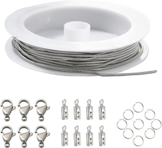 16.4 Feet 304 Stainless Steel Round Snake Chains with 50 Pcs Jump Rings, 20 Pcs Lobster Clasps, 40 Pcs Crimp Ends for Jewelry Making van Merkloos
