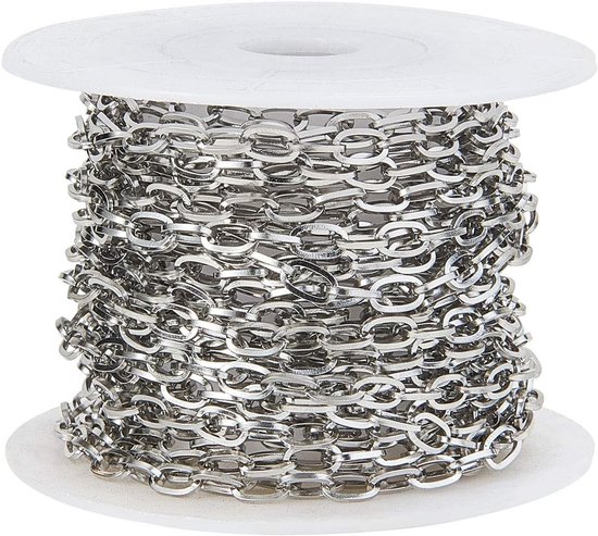 16,4 Voet/5 m Vacuüm Plating 304 Roestvrij Staal Kabel Kettingen met Spoel Ongelaste Platte Ovale Ketting voor Sieraden Riem Jeans Maken