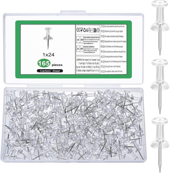 165 Pcs Pin Pins 24mm Thumbtacks Transparent Stapling Target Head Rice Goals Barbed Needles Rice Nails Long Head - ShopVlot