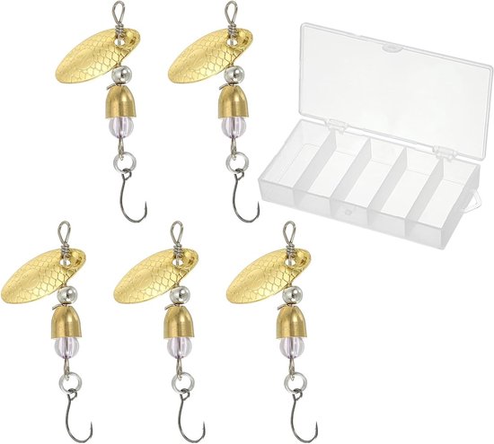1/8 oz Visaas Spinnerbait, 5 Pack Enkele Haak Forel Spinners voor Zoetwater en Zoutwater Vissen, Gouden Toon, Perfect voor Casting en Vissen met Kunstaas