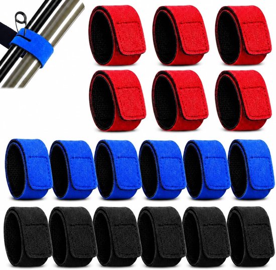 18 stuks elastische riemen voor het organiseren van vishengels, klittenband visaccessoires, maat 30 cm, ideaal voor hengelsport en vissen
