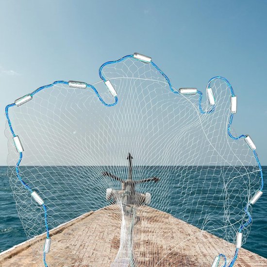 18 voet opvouwbaar visnet staal snel projectienet voor vissen met aas voor ondiepe zee-riviervijver (blauw)