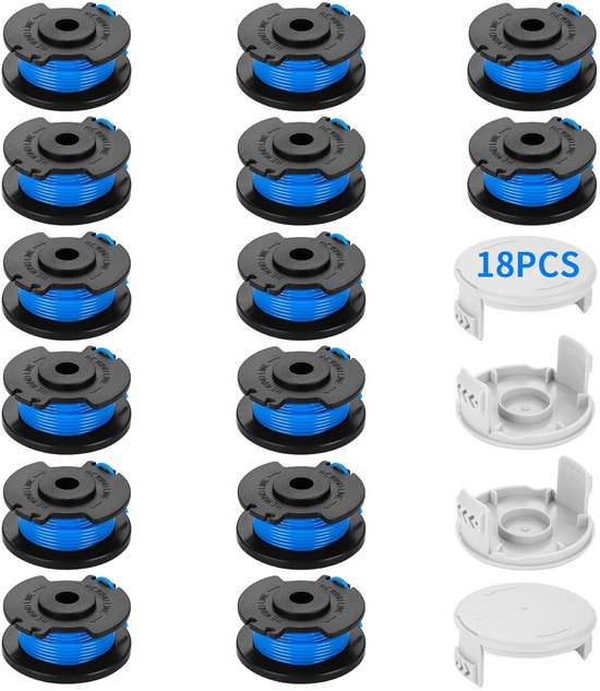 18 x Nylon Draad Spoelen voor Grastrimmer - 2 mm Dikte, Geschikt voor 18V, 24V en 40V Trimmers (14 Spoelen, 4 Deksel)