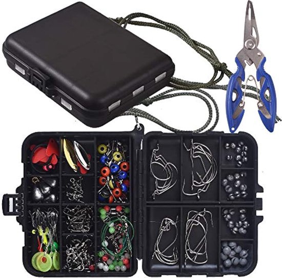 188 Stuks Vissen Accessoires Kit, Inclusief Jig Haken, Bullet Bass Casting Sinker Gewichten, Vissen Swivels Snaps, Sinker Slides, Vissen Set met Draagbare Tackle Box van Merkloos