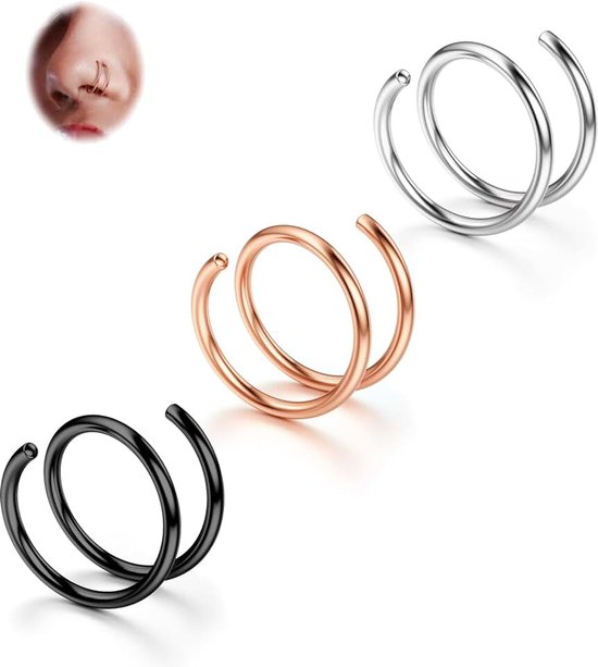 2-8 Stuks Verzachte 316L Roestvrijstalen Dubbele Hoepel Neusring Voor Enkele Piercing 22G 20G 18G Buigbare Twist Spiraal Neusringen Hoepels Voor Vrouwen 8 mm 10 mm