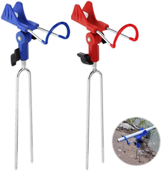 2-delige 360° visstandaard - afneembare hengelhouder - geschikt voor riviervissen, strandvissen (rood, blauw) van Merkloos