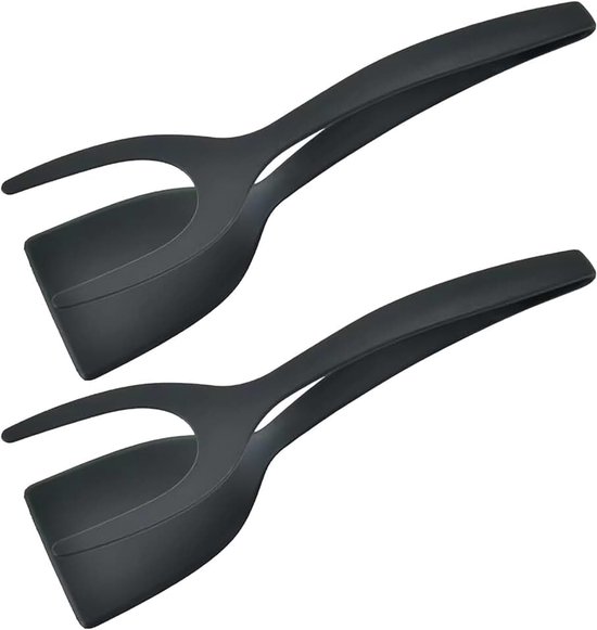 2-delige omkeerbare spatel, keukengereiset, kookspatel, keukenanti-aanbakaccessoires, 2-in-1-flipper, huishoudelijke toast, eierrollen-omkeergereedschap (zwart)