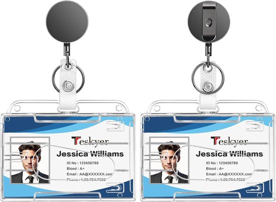 2-delige Retractable Badge Holder - Stevige Doorzichtige Plastic Badge Reel met Metalen Constructie, Versterkte Nylon Koord, Horizontaal Gebruik, Ideaal voor Werk en Evenementen