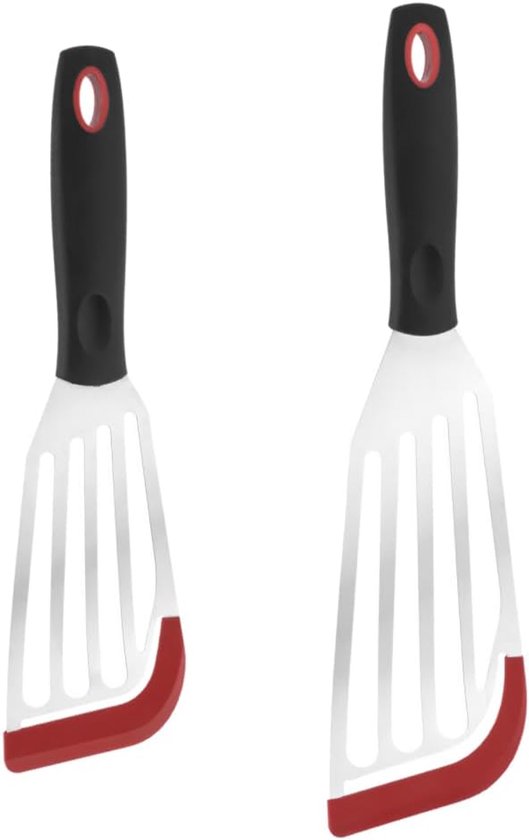 2-delige set hittebestendige roestvrijstalen spatels met afgeschuinde rand, 26,9 cm + 31,8 cm, geperforeerde spatel voor het omdraaien van vis, vlees, eieren en pannenkoeken