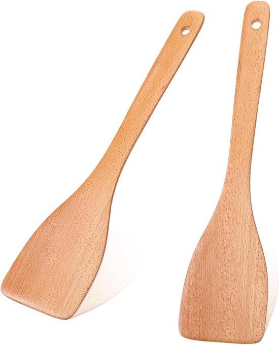 2-delige set van hout, keukengerei van bamboe, spatel en accessoires, spatel met handvat 30 cm lang voor wok, pan en servies