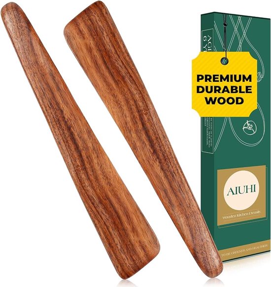 2-delige teakhouten spatel om te koken, 30 cm platte houten draaier, kleine houten flipper voor keuken draaien flippen serveren en schrapen
