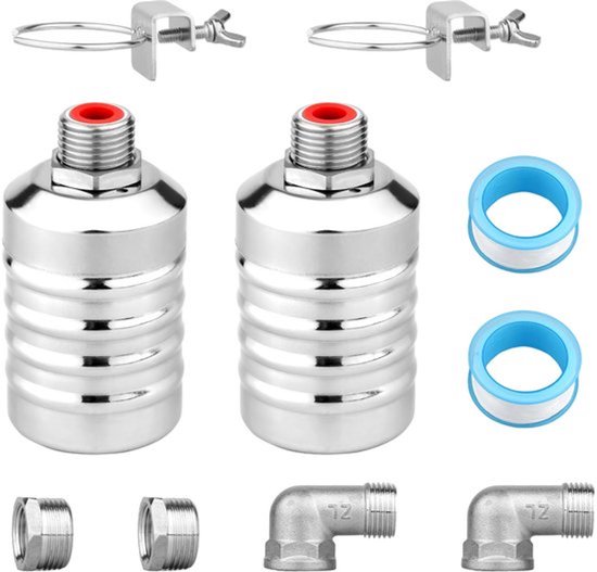 2-delige watervlotterklep, roestvrijstalen automatische waterniveauregeling vlotterklep met 1/2 inch en 3/4 inch aansluiting voor aquarium, zwembad, vee, kook van Merkloos
