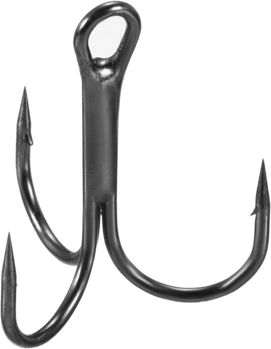 2# Fishing Treble Haak - 10 Stukken - 3 x Sterke Treble Haken - Carbon Staal - Ronde Bocht - Met weerhaak - Voor Zoetwater en Zoutwater - Zwart