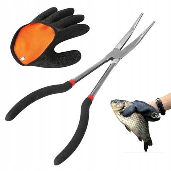2 Gebogen Hengelschaartjes 27.5 cm met Visgerei Handschoen