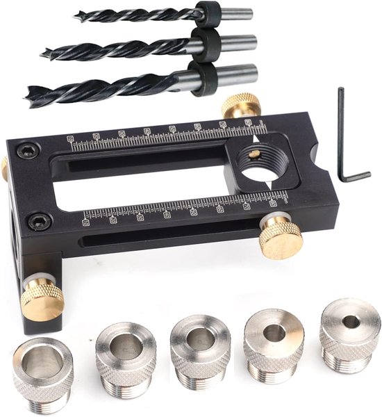 2-in-1 houtbewerking boorsjabloonset, 6/8/10/12/15mm pinbevestigingspons, deuvelboorgidsset voor bedkastinstallatie (6/8/10/12/15mm)