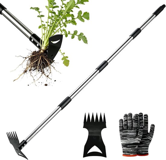 2-in-1 onkruidsteker, 148 cm tuinhak met steel, staand apparaat voor onkruid wieden voor tuin, binnenplaats, terras en gazon, ergonomisch apparaat voor moeiteloos onkruid wieden
